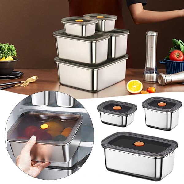 Stainless Steel Container with Clear Lids Leakproof Vegetable Storage Box Kitchen Accessories 1000Ml