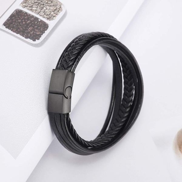 Armband för män, äkta läder, flätad med magnetisk lås 20.5cm