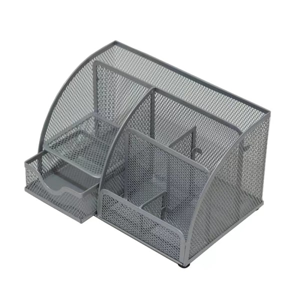 Penholder, Multifunktionel Skrivebordsorganisator Mesh Metal Penholder Papirvarer Container Boks Kontor Skoleartikler Tilbehør Silver