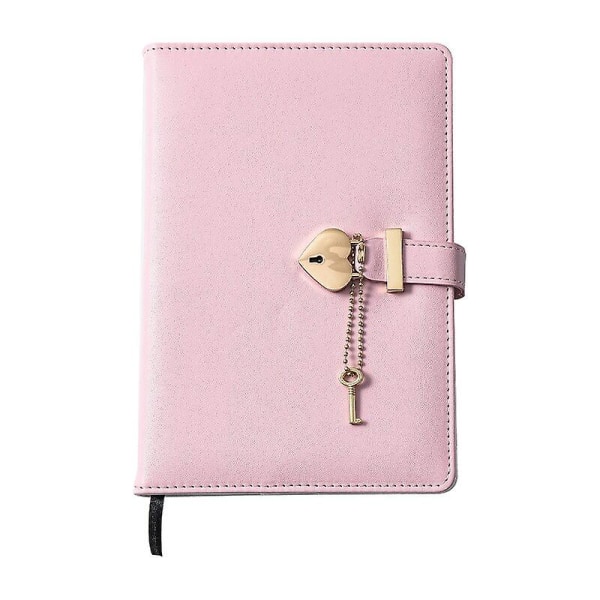 Hjärtformad låsdagbok med nyckel, dagbok med lås för flickor, A5läderlåstidningar för kvinnor