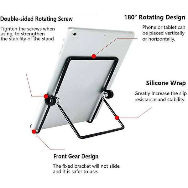 Justerbart Tabletstativ, Skridsikkert Foldbart Stativ Passer til 9-12,9\" Tablets, iPad, Samsung og Kindle Fire, Stativ
