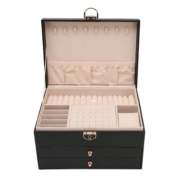 /NN/Smykkeskrin i sort læder til kvinder, smykkeorganisator med 2 lommer til halskæder og armbånd style3