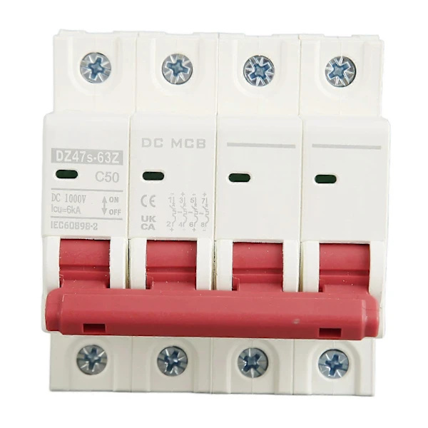 4P Liten Strømbryter 6000A Bryteevne Solcelleanlegg Mini Strømbryter DC1000V 50A