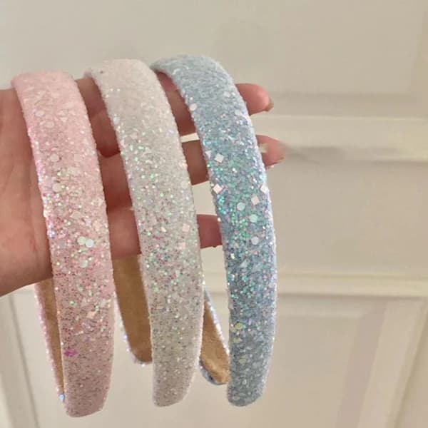 Glitter Paljett Hårbånd Bredt Hårbånd BLÅ Blå