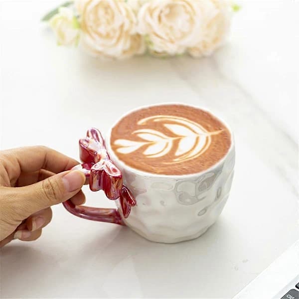 Romantisk Keramikmugg med Rosett för Kaffe och Mjölk, Rosa
