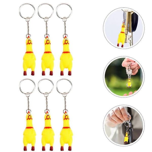 6-pack Chicken Keychain, Mini Rubber Chicken Squeeze Toy
