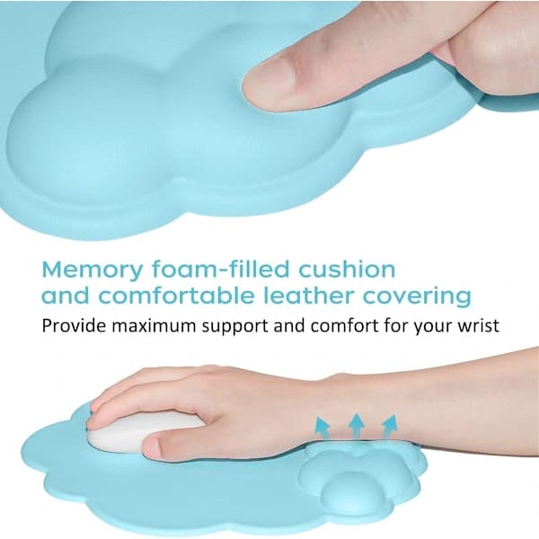 Ergonomic Mouse Pad with Leather Wrist Rest, Blue - Non-Slip Base - Computer Compatible