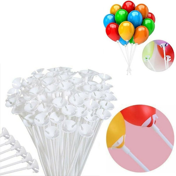 100 st Vita Ballongpinnar Hållare med muggar Dekor Uppgraderad Återanvändbar slitstark plast