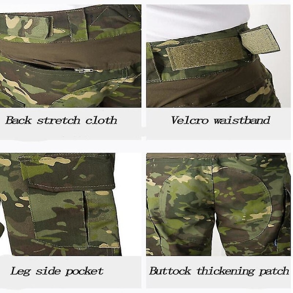 Män Militär Taktisk Uniform Skjorta Stridsbyxor Kostym med knäskydd Armékläder Airsoft Paintball Kamouflage Arbetskläder L Black