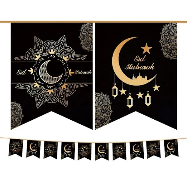 Hengende Flagg Måne Stjerne Girlander Eid Mubarak Banner