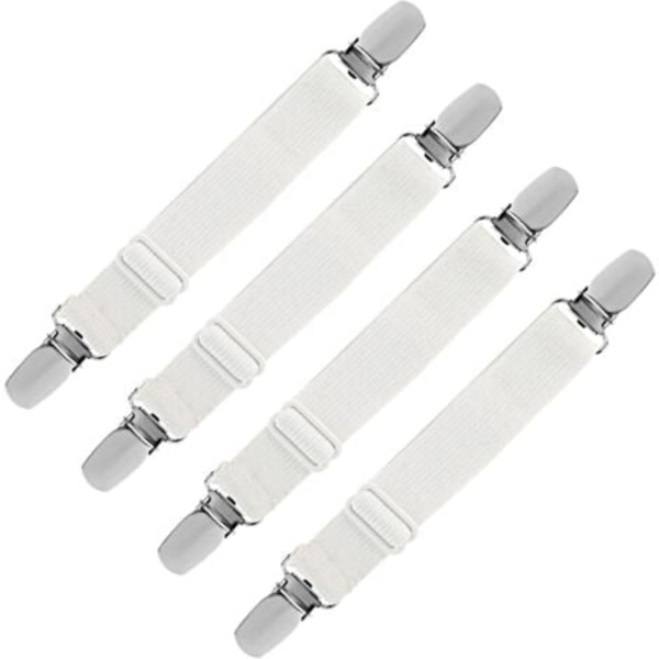 Elastisk lakenholder, justerbar stroppefeste for laken, sofa, strykebretttrekk (Hvit, pakke med 4)/NC/