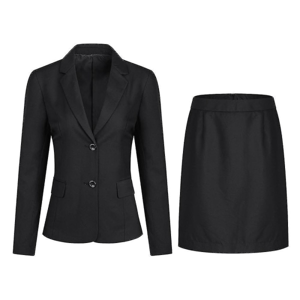 Dam 2-delad Office Lady Business Suit Set Fit Blazer Kjol XS Black