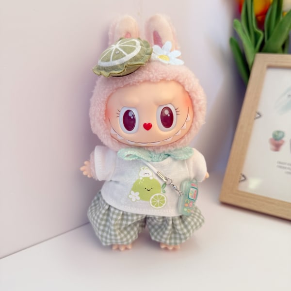 /NC/LABUBU KLÄDER, Labubu Baby Kläder, Bomulls Docka Tröja Julhatt Dockdräkt, Handgjorda Dockkläder Lime three-piece green boots