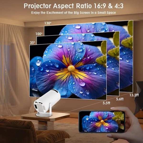 Mini 4K Projektor med WiFi & Bluetooth – Android 11, Automatisk Keystone-korrektion, 180° Rotation
