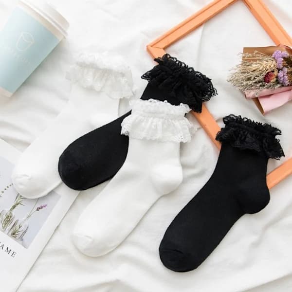 Spets Korte Strømper Princess Socks SVART Sort