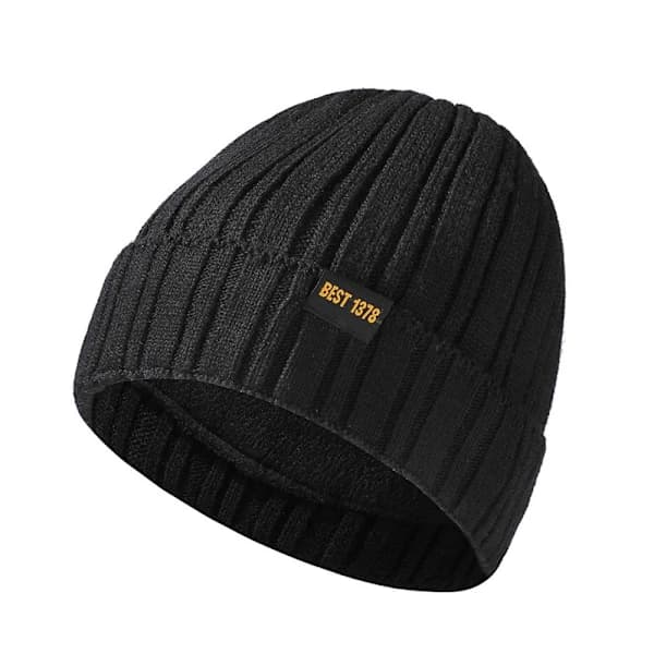 Fleece Varm Stickad Mössa Manschettstickad Mössa SVART svart