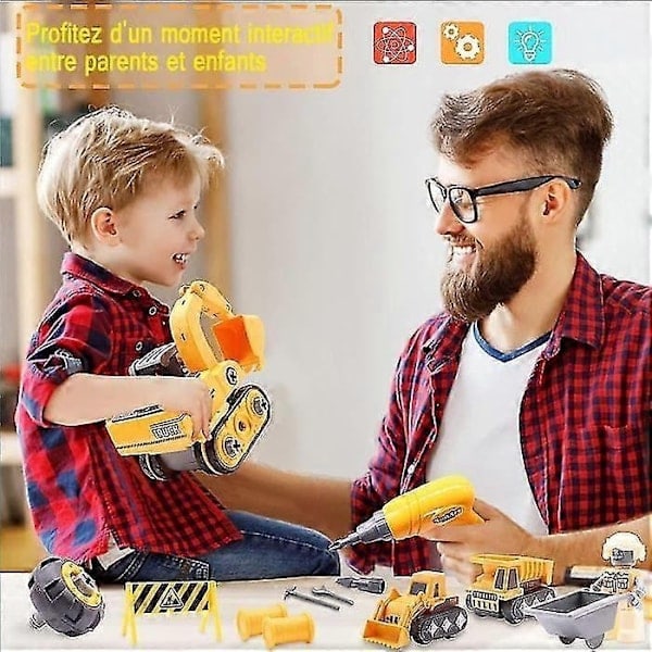 Montera Fordon Lastbil DIY Byggsats för Barn, 4-i-1 Ingenjörsbil med Elektrisk Borrmaskin, Pedagogisk Gåva - WELLNGS/NT/