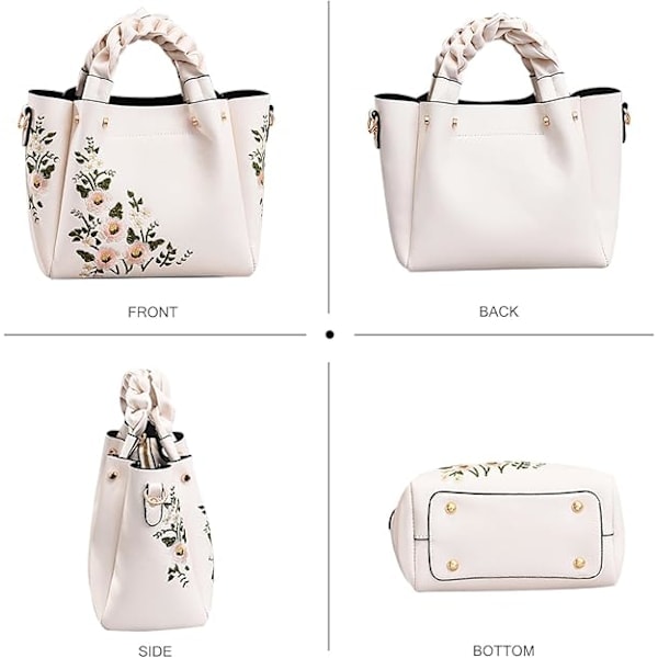 [NT] Embroidered Handbag for Women Bucket Bag Elegant Shoulder Bag Zipper Crossbody Bag Top Handle Bag Satchel Purse