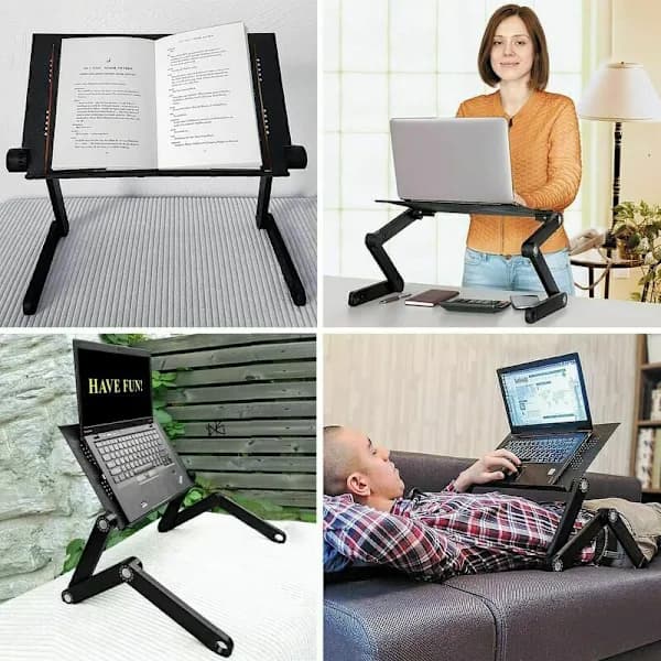NA/Ergonomisk Justerbart Laptopbord med Sidemåtte, Foldbart Knæbord til Bærbart Laptopstativ, Ventileret Brkdesign til 17 Tommer