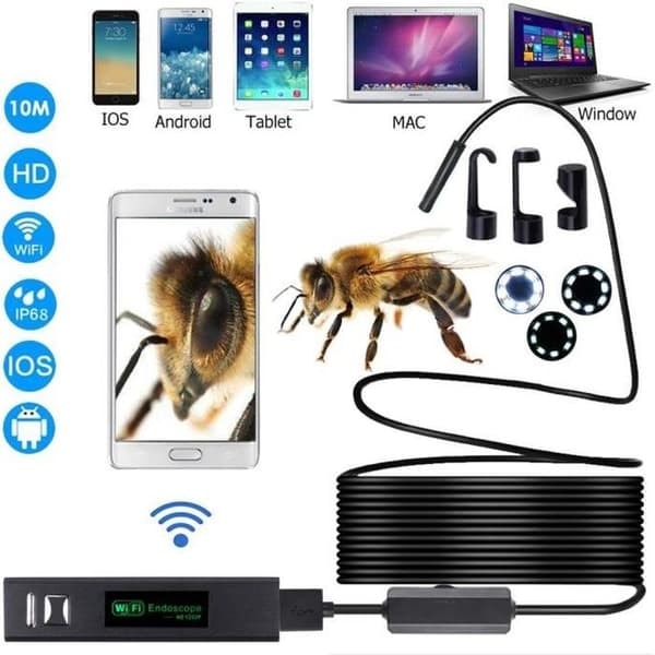 {NT} WiFi Trådlöst Boroskop 1200P Inspektionskamera 2.0 Megapixel HD Ormkamera För Android IOS Smartphone Med 10M Hård Kabel