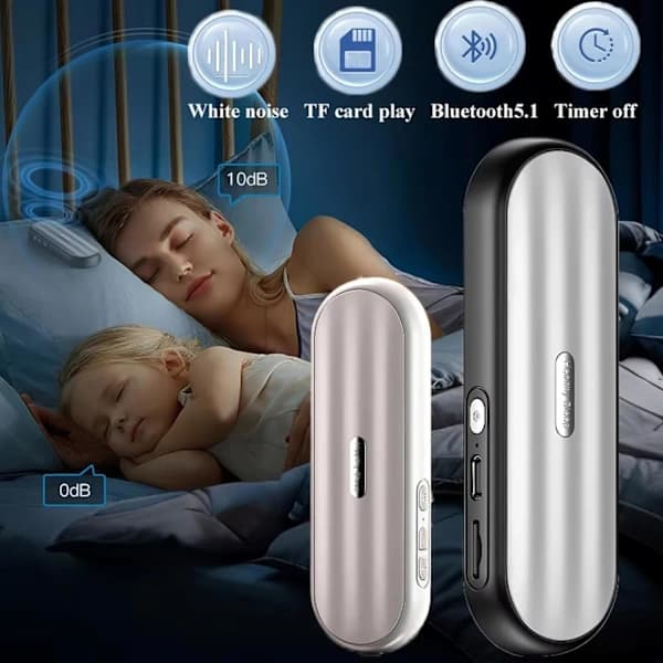 Sovhögtalare - Bluetooth-högtalare för under kudden - Benledning - Vitt brus - 30 timmars speltid - Svart