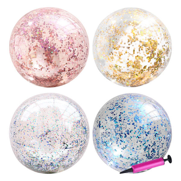 NN-4-pak 16-tommers oppustelige glitterstrandbolde konfetti strandbolde