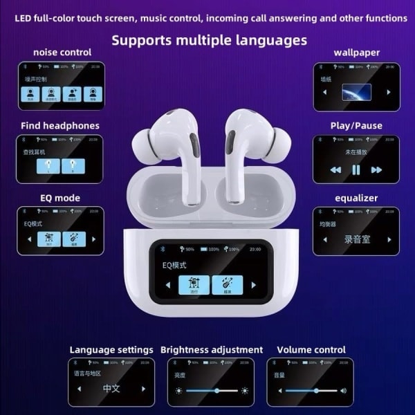 Bluetooth 5 trådløse hodetelefoner med HD-lyd, trådløst etui, IPX5 vanntette in-ear-hodetelefoner med mikrofon for TV, smarttelefon, bærbar PC og S