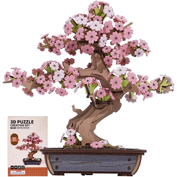 3D Træpuslespil til Voksne, DIY Kirsebærblomst Bonsai Træ Botanisk Samling Byggesæt, Valentinsdagsgave, Sakura Bonsai