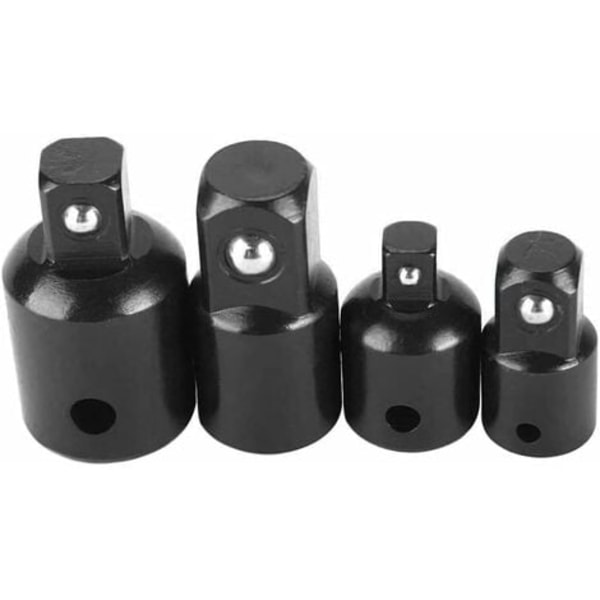 4 stk. Sett med forstørrelses- og reduksjonsadaptere, skralleadaptere, reduksjonsstykker for piper og bits 1/2\" 1/4\" 3/8\" Pillote/NC/