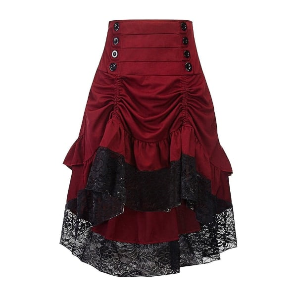 Naisten Vintage Retro Hameet Goottilaistyylinen Pitsi Kiristysnyöri Ompelu Keskipitkät Hameet Musta XXL