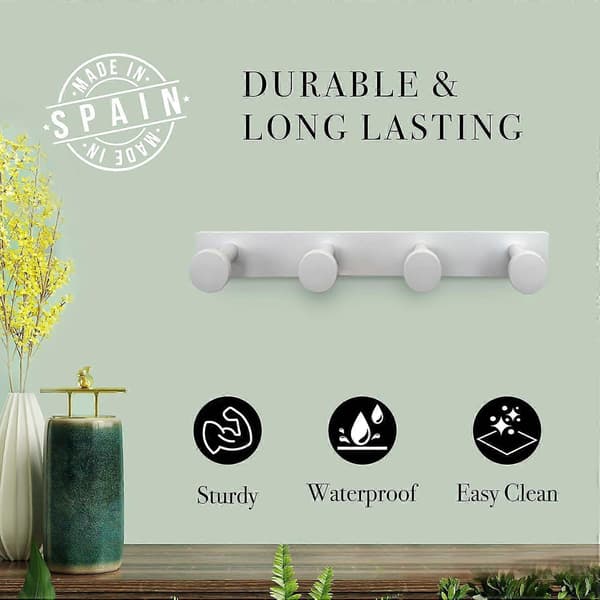 (1-pack) White Wall Mounted Coat Rack with 4 Hooks - Sturdy and Simple - Original Holder for Hallway, Bathroom, Bedroom, Kitchen