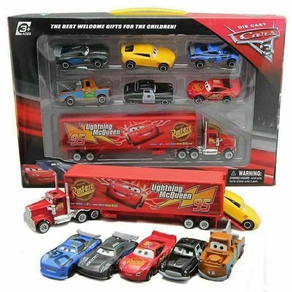 7 st bilar 2 Lightning Mcqueen Racer Car&Mack Truck Set presenter