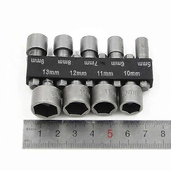 NA/1/4 \" Hex Magnetisk Topnøgle Bits Sæt Slagboremaskine 5mm Til 13mm Gl. (sølv) (9 stk.)