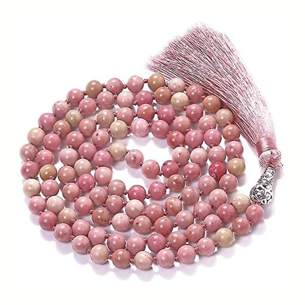 Boho halsband för kvinnor, långa träpärlor halsband med rosa tofs present