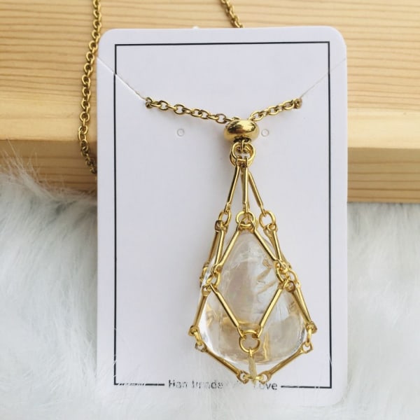 Crystal Holder Cage Necklace Crystal Net Metal Halsband GULD Gold Gold Amethyst-Amethyst