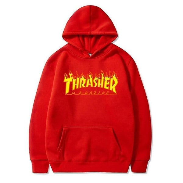 Unisex Thrasher Hoodie med bokstavstryck, tröja med dragsko och ficka Röd 2XL