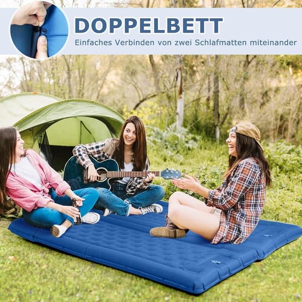 Oppblåsbart liggeunderlag for camping og fotturer, blå