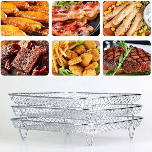 Airfryer Stativ Tre Lag Stabelbart Dehydrator Stativ Rustfrit Stål