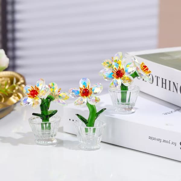 Kristallblomma Figur, Samlarobjekt Kristallblomma Glas Pappersvikt, Samlarobjekt Klar Bas Glitter Pappersvikt