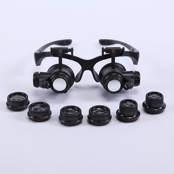 Glasögon-typ Huvudmonterat förstoringsglas Modern Craft svart ögonmask kikare med ljus reparationsklocka