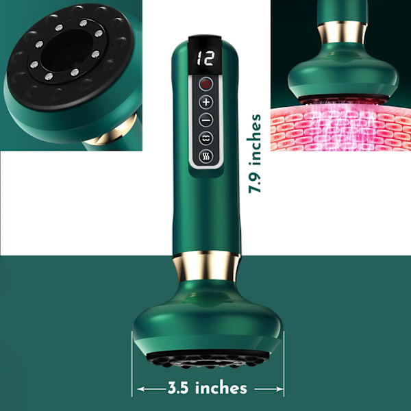 Smart Koppningsmassageapparat – 12 Justerbara Värme- & Tryckinställningar | Gua Sha + Snabbladdning | Professionell Avkoppling Hemma 12 gears green Red light