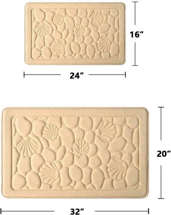Memory Foam Bademåtte, 3D Muslingemønster Fløjl Blød Vandabsorberende Hurtigtørrende Skridsikkert Vaskbart Tæppe til Badeværelse, 50x80cm, Grå