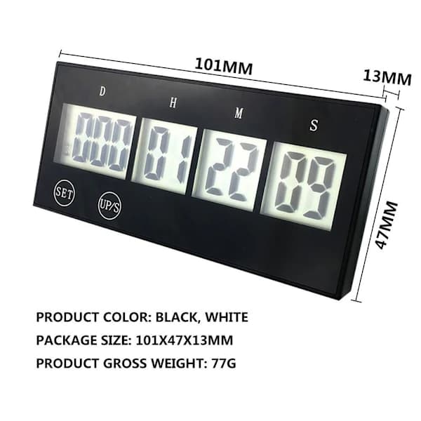 999 Dage Nedtællingsur Elektronisk Digital Timer SORT Sort
