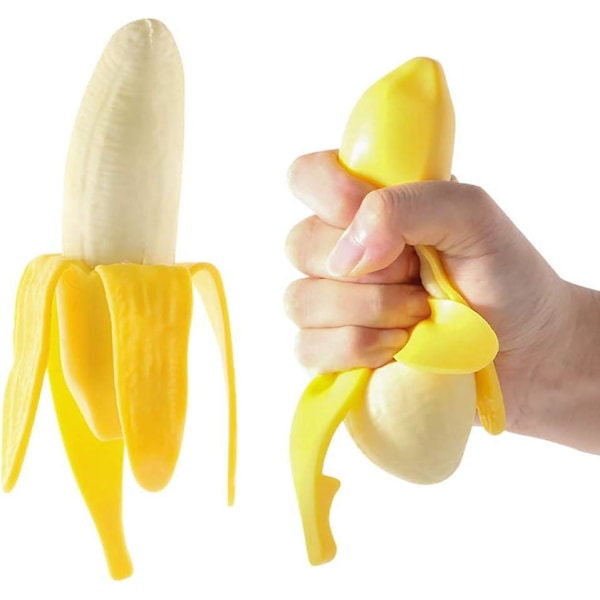 2 stk Mini Squishy banan og søte fruktformede klemmeleker for håndavslapning, stresslindring, myk gummi Sakte stigende leketøy for voksne og barn