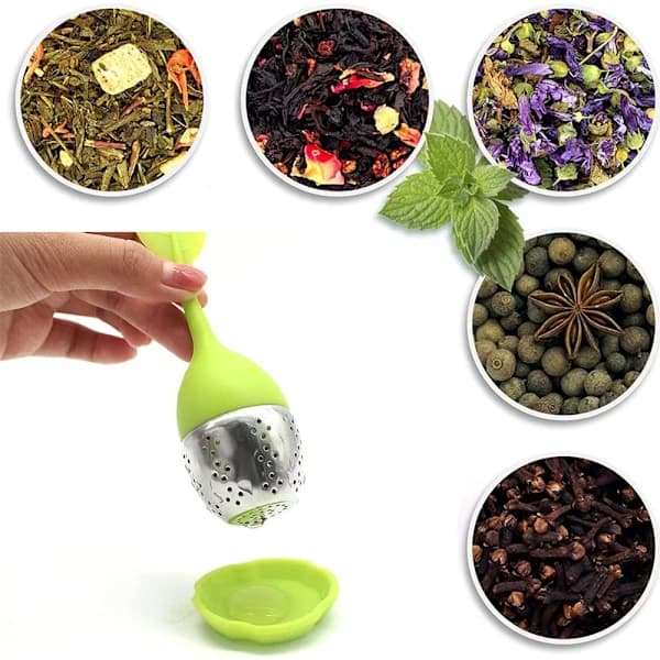 2-pak te-infuser til løs te, rustfrit stål og silikone bladgreb, nem at rengøre te-si, grøn
