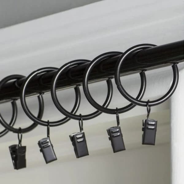Gardinringe med klemmer sorte 20 stykker