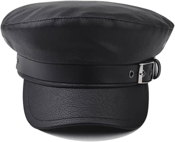 PU-læder Newsboy-kasket til kvinder, blød Fiddler-baret med spændedesign, sort, One Size, afslappet hverdagsbrug til efterår og vinter