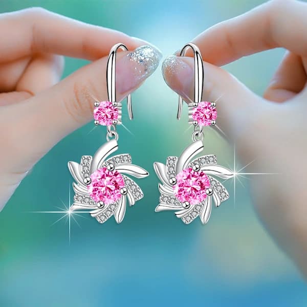 Diamant Krystall Øredobber Blomsterøredobber - Rosa Diamanter