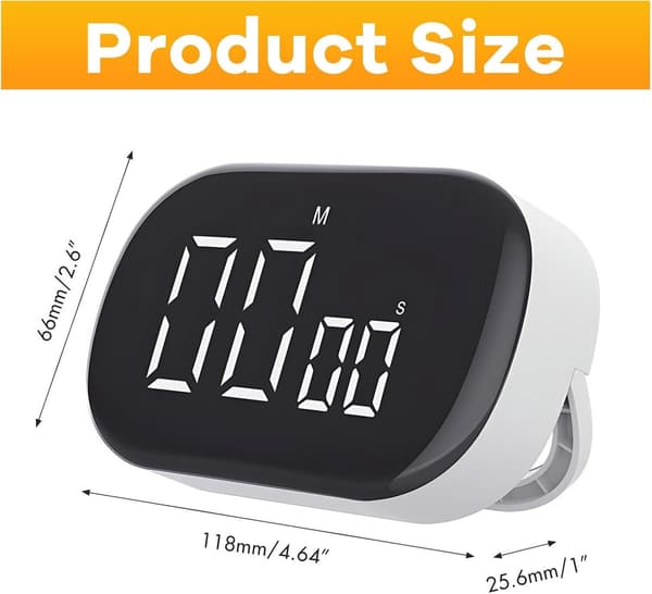 Digital køkkentimer, nedtælling og stopur, lydløs tilstand, 90 dB alarm, magnetisk montering, til madlavning og studie, sort