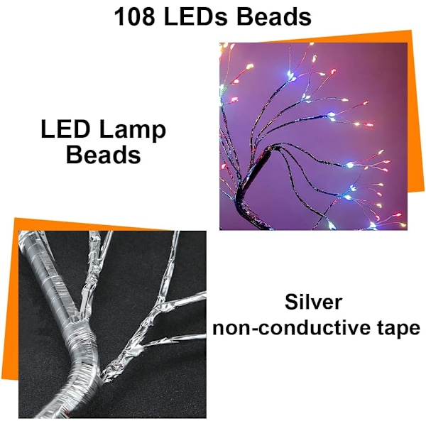 Flerfarvet LED-trælampe med fjernbetjening, 108 justerbare indendørs fe-lys til f/NC/ Material: Polyester Material: Polyester